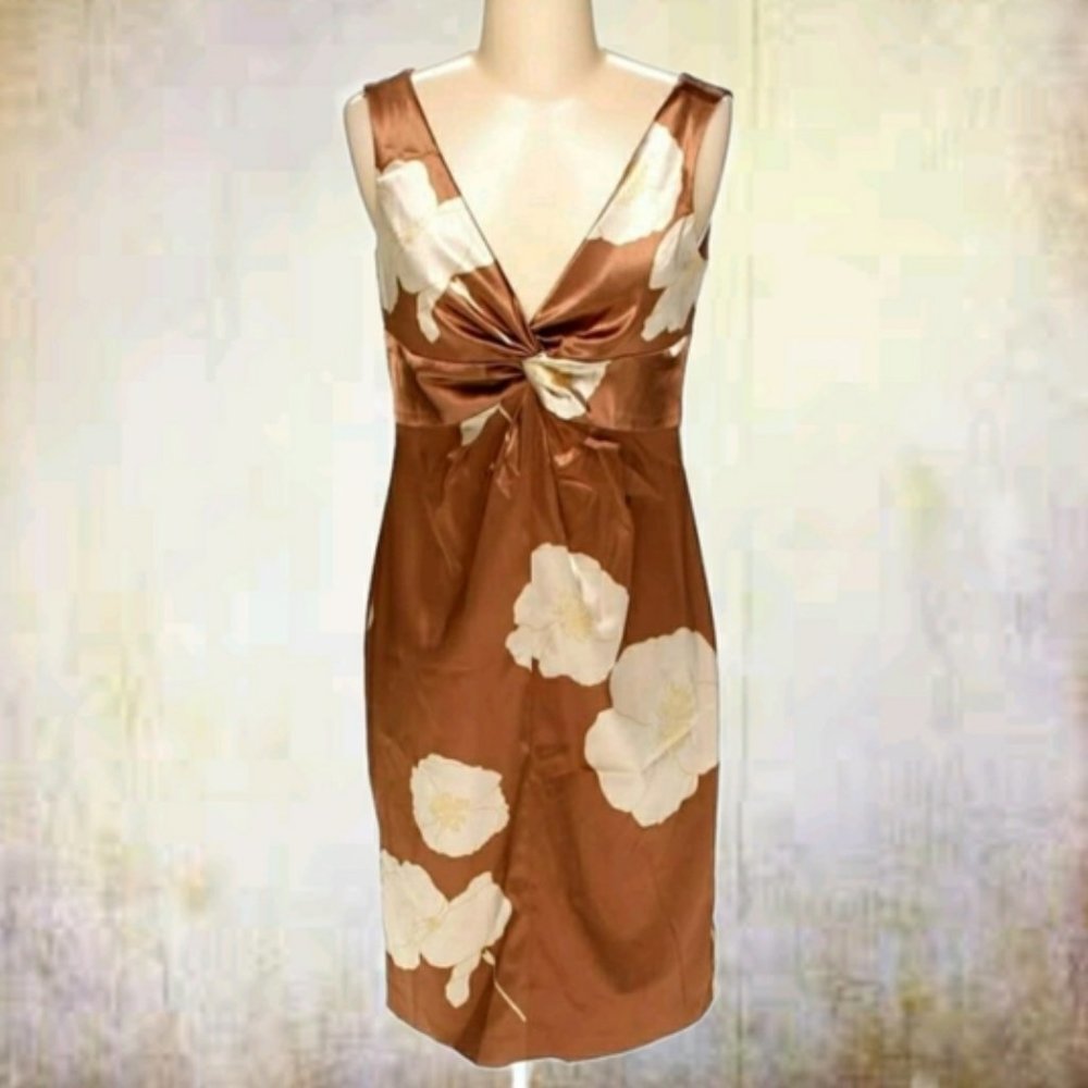 Jones New York Brown Midi Dress with Cream Floral Print